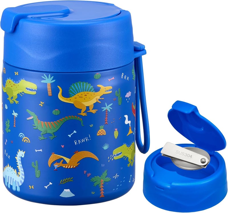 Howeemo 17oz Soup Thermo for Hot Food Kids,Insulated Food Jar with Spoon,Thermo Hot Food Lunch Container,Wide Mouth Leakproof Stainless Steel Lunch Box for School-Dinosaur - Image 1